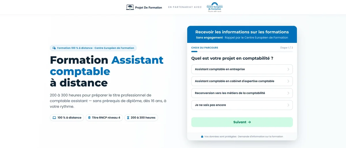Aperçu du parcours Projet De Formation × Centre Européen de Formation