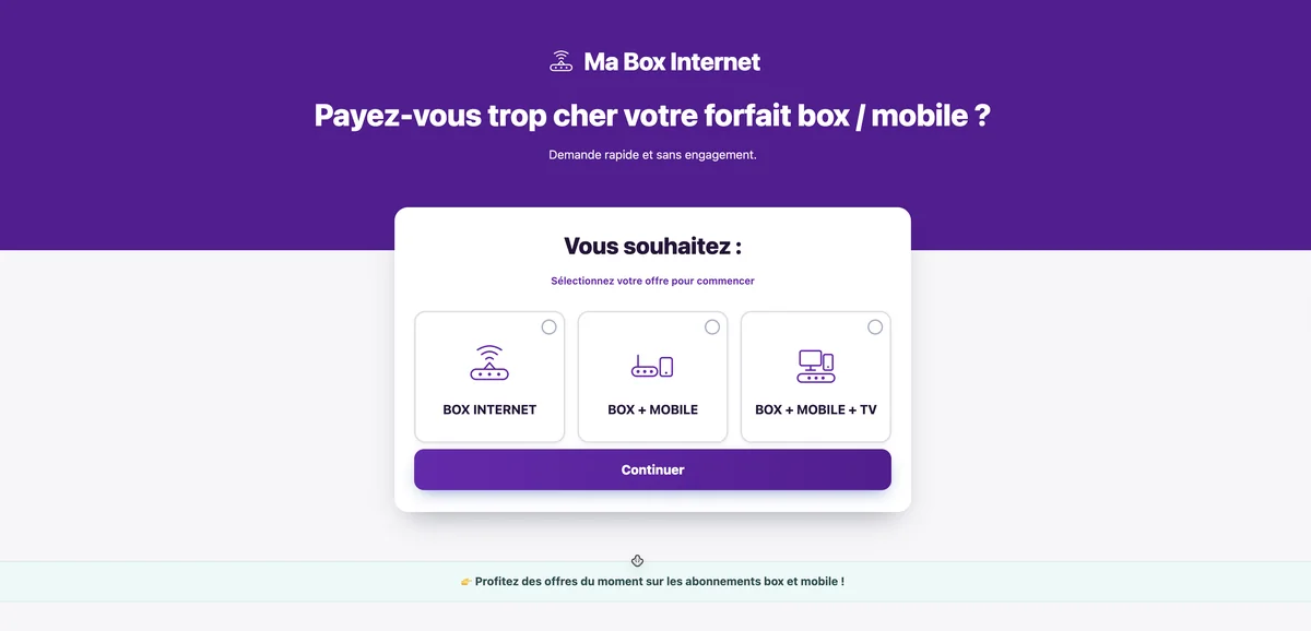 Aperçu du parcours Ma Box Internet